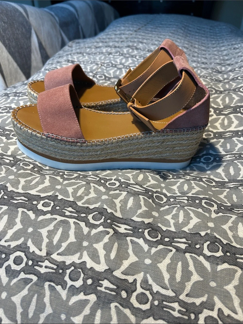 See By Chloe Coral-Pink Espadrille Wedge Sandals